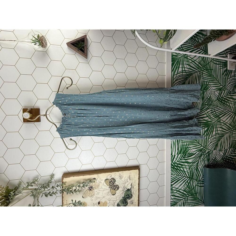 Anthropologie Natalie Sleeveless Shift Blue Ruffle Metallic Dress - Size - Small - Picture 5 of 7